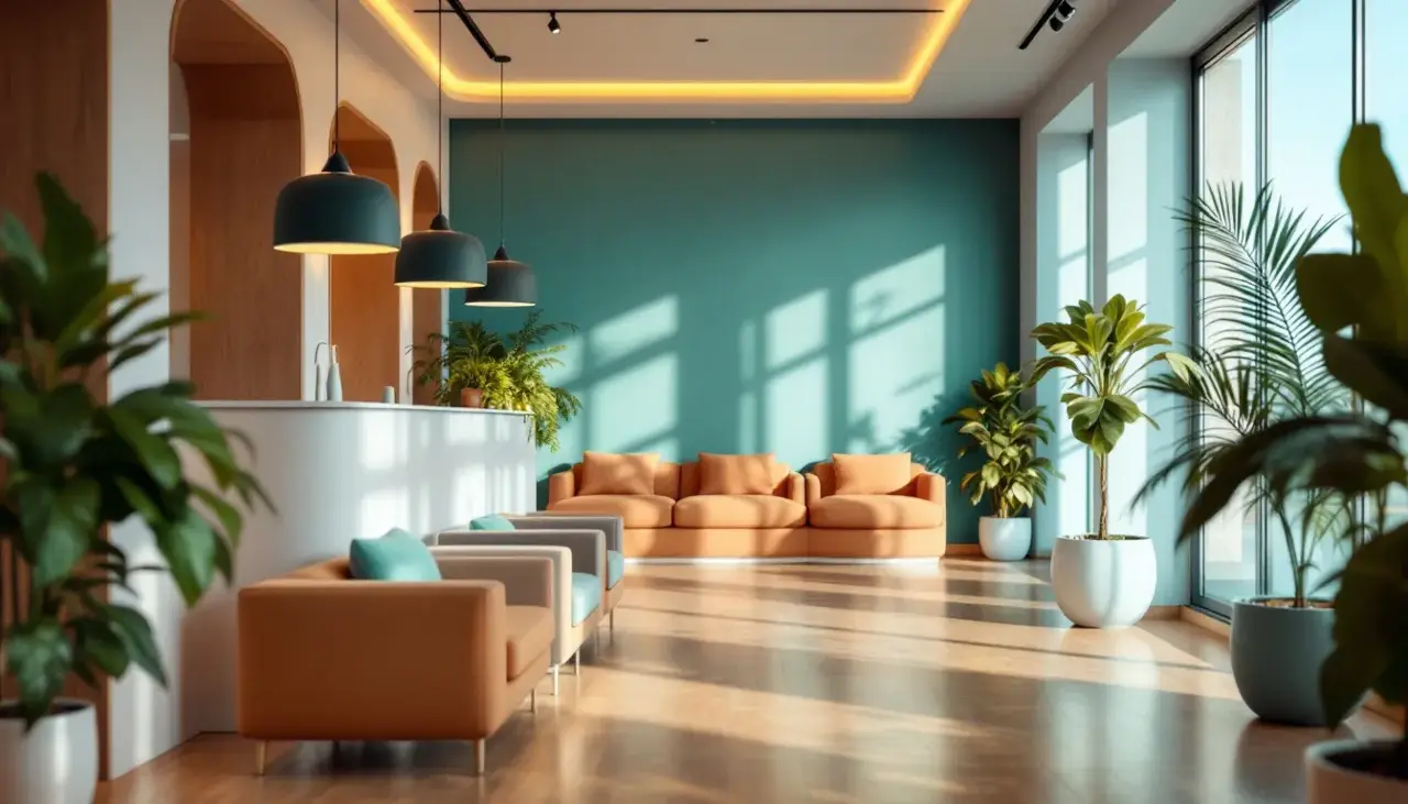 A warm dental clinic waiting area
